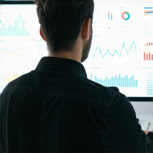 Marketing strategist reviewing local SEO and AI analytics on a digital dashboard