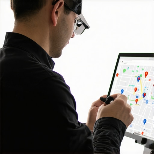 Advanced Local SEO Strategies for Plumbers Plumber reviewing digital map with schema markup for local SEO