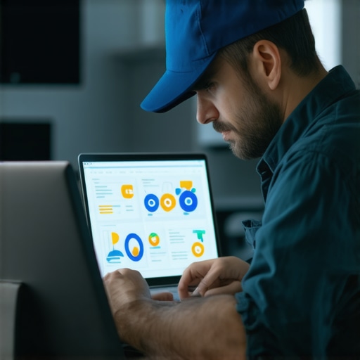 Plumber analyzing local SEO data and community involvement visuals