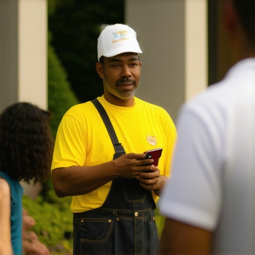 Plumber participating in neighborhood event with community members