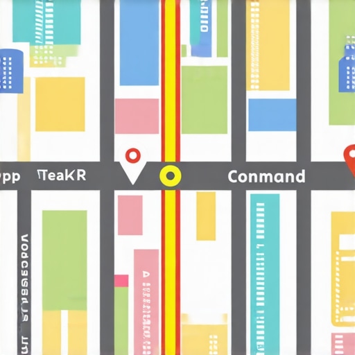 Urban map showing AR and voice search icons for local SEO