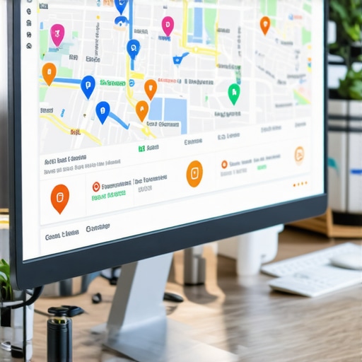 SEO expert reviewing local search rankings with business icons on screen