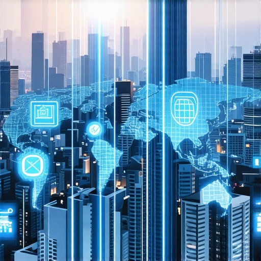 Future of Local SEO and Google Maps 2024 Futuristic city with digital maps and SEO symbols representing advanced local search strategies