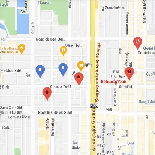Map visual showing local business locations with SEO performance metrics.