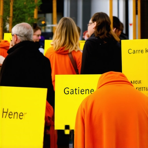 Business sponsoring community event with signage and engaged participants