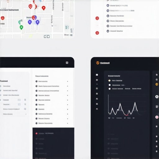 Screenshot of a comprehensive local SEO analytics platform showing maps, ratings, and content performance metrics.
