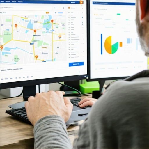 Local Business SEO Analysis Business owner reviewing local SEO and Google Maps analytics on a laptop.