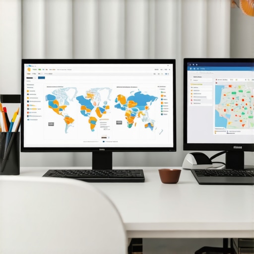 AI-Driven Local SEO Analysis Person analyzing local maps and SEO data with charts and laptops