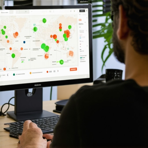 Advanced Local SEO Analytics A digital marketing professional reviewing local SEO analytics on a computer with maps and graphs