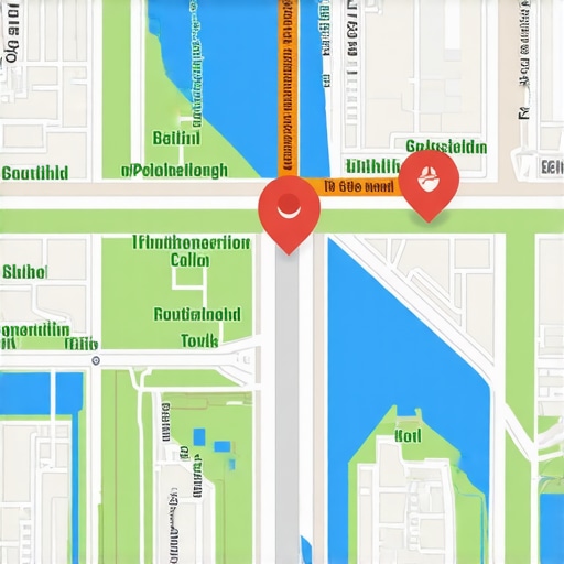 Illustration of AI-powered map interface with analytics and AR features supporting local SEO efforts.