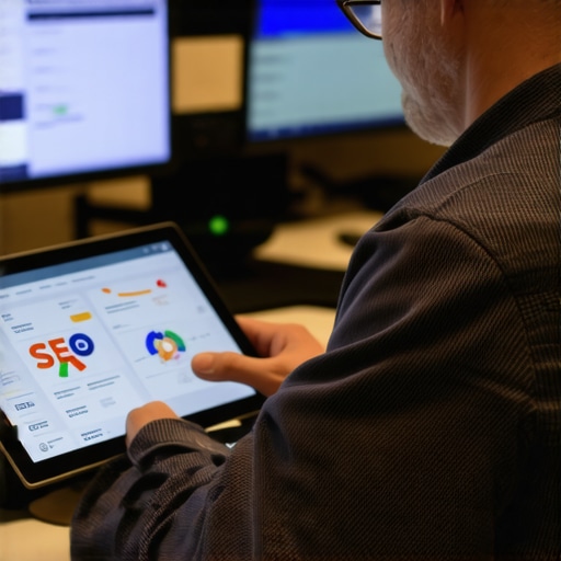 Analyzing Local SEO Data Trade professional reviewing local SEO analytics on a tablet