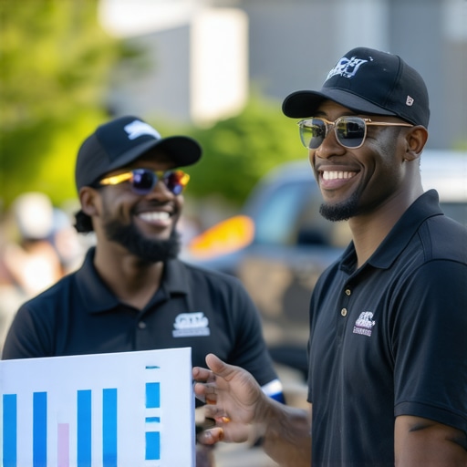 Plumbing professionals participating in neighborhood event to boost local presence.