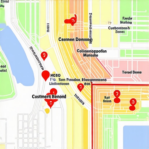 Geospatial Data Analysis for Local SEO Map overlay with analytics symbols showing targeted neighborhoods for plumbing services.