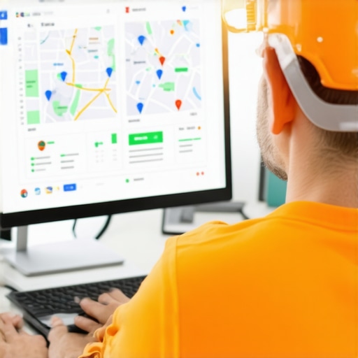 Contractor working on local SEO optimization on computer