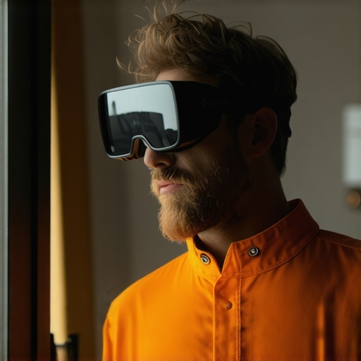 Tradesperson viewing building details through AR glasses to showcase modern marketing strategies.