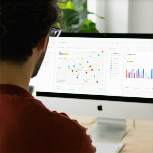 Local SEO Data Analysis for Map Ranking Person analyzing local SEO and Google Maps data on a computer