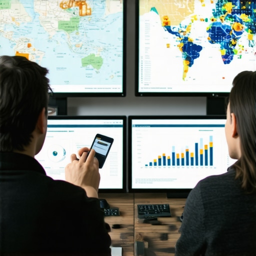 Team of professionals working on geospatial data for local SEO strategy