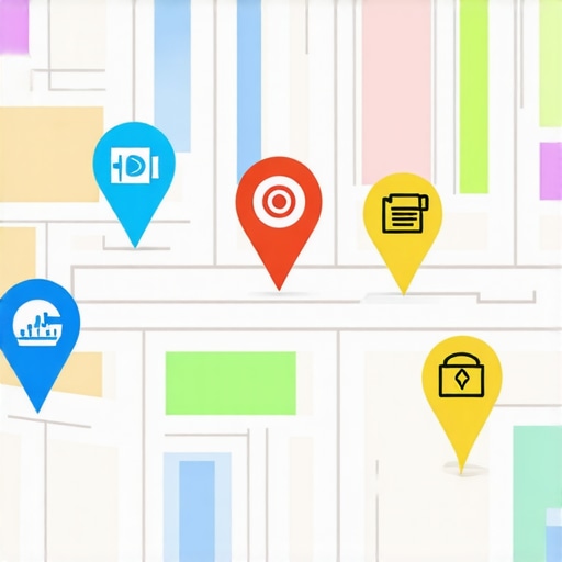 Screenshot of a map with business pins and analytics overlay showing local SEO metrics.
