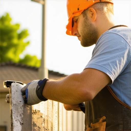 Local contractor working in a neighborhood Contractor repairing home in local neighborhood.