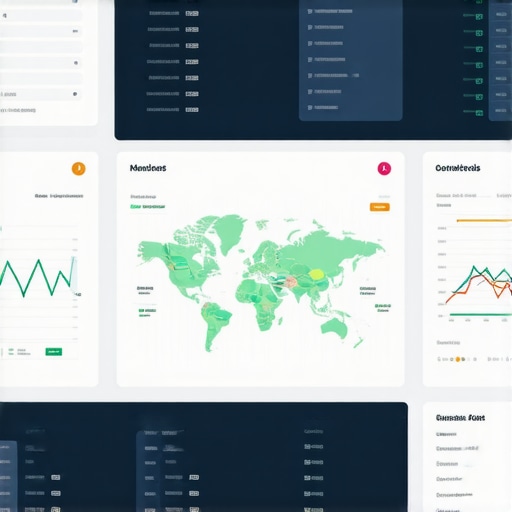 Illustration of an AI-powered local SEO analytics interface with maps and data charts.