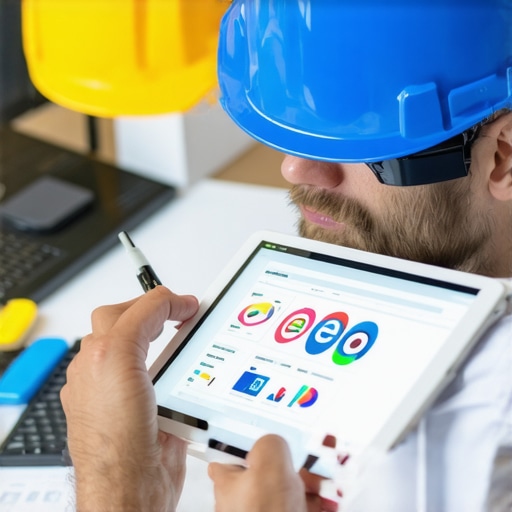 Contractors studying local SEO analytics with digital tools
