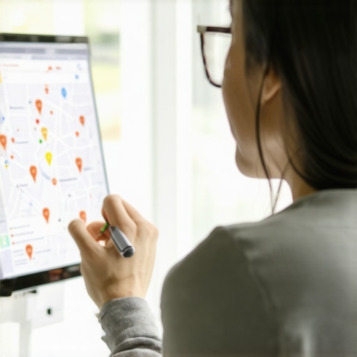 A person studying digital maps and reviews to improve local search ranking