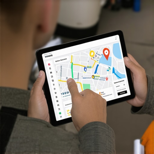 Contractor reviewing mapping and analytics tools for local SEO optimization.