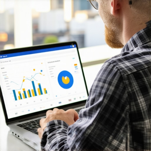 Contractor analyzing local SEO and analytics on a laptop computer