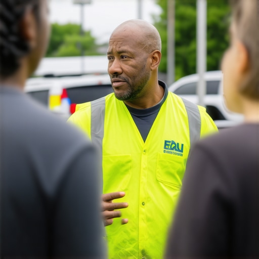 Contractor interacting with community members at a local event to boost SEO and visibility.