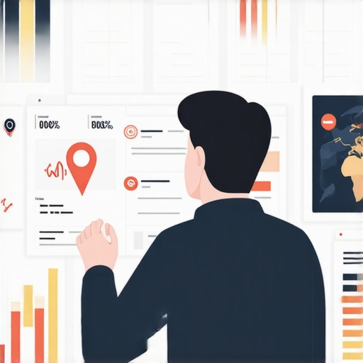 Business owner reviewing digital analytics dashboard showing map ranking data.