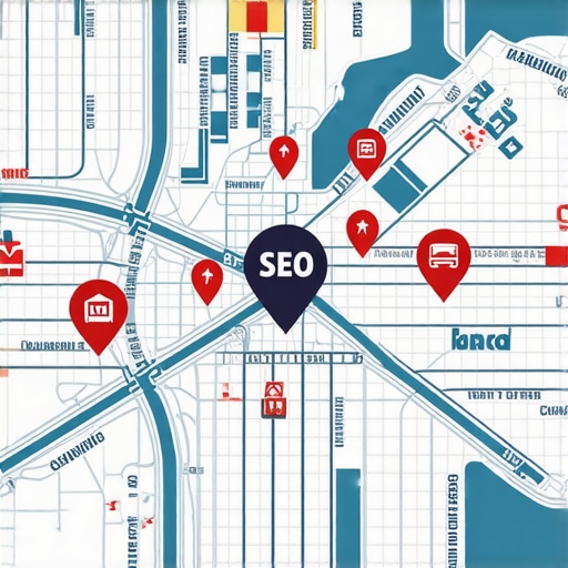 Illustration of a city map emphasizing local SEO zones for plumbing services.
