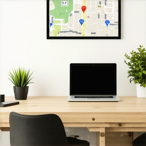 Specialist analyzing maps and keywords on digital devices for trade service SEO