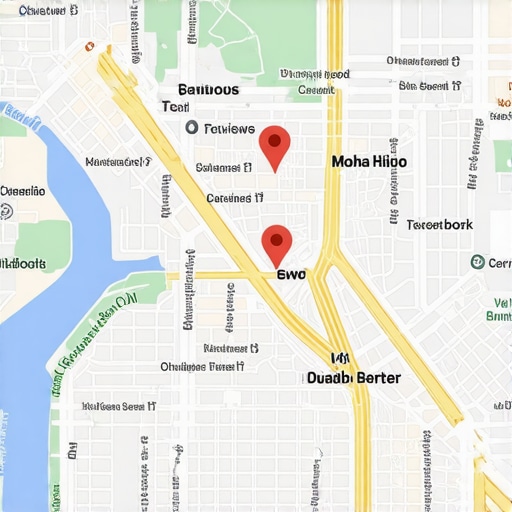 Map with loca-specific markers and signals like reviews, events, and keywords illustrating hyper-local SEO tactics.