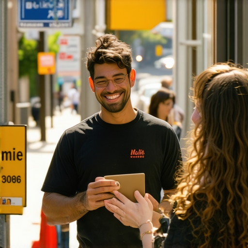 Business owner interacting with community members in neighborhood
