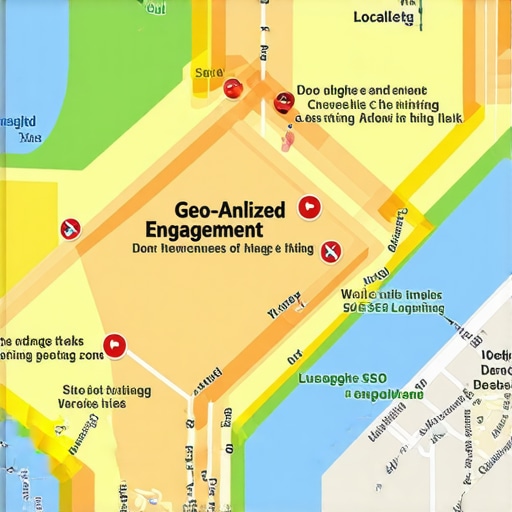 A city map with overlays of engagement data and localized marketing zones.