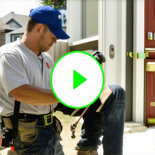 Geotagged Plumbing Service Scene A plumber fixing a pipe in a suburban area with location markers