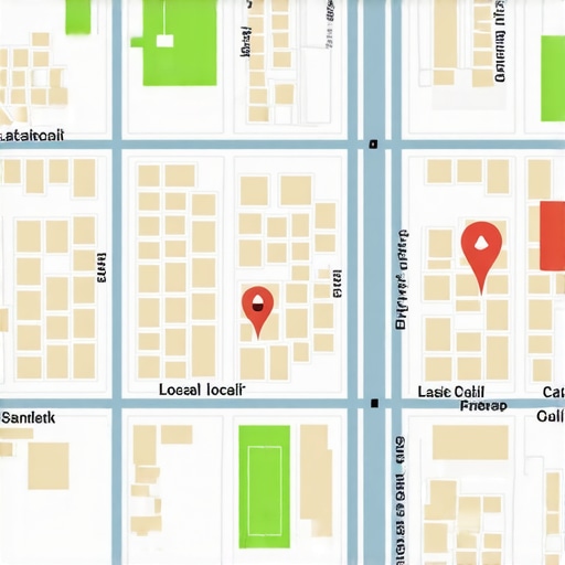Drone shot over a community showing localized business markers on map indicating hyper-local SEO focus.