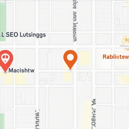 A detailed digital map highlighting local SEO signals with markers and geotags