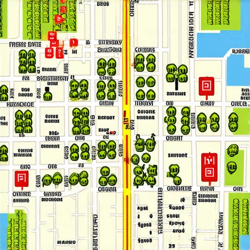 Neighborhood map showcasing local businesses, community landmarks, and multimedia content to boost local SEO