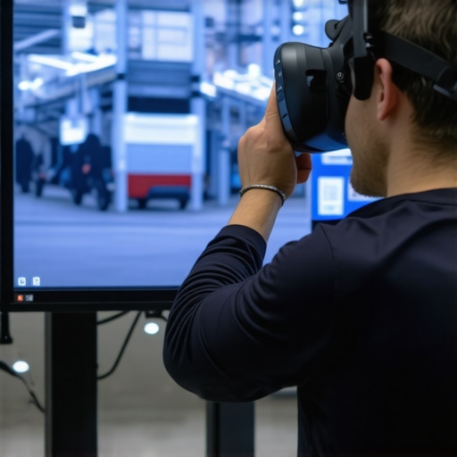 Contractor using virtual reality headset to visualize a construction project