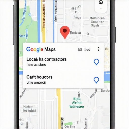 Smartphone screen displaying a local contractor search on Google Maps.
