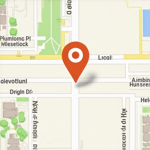 A detailed neighborhood map highlighting plumbing service areas with GPS markers.