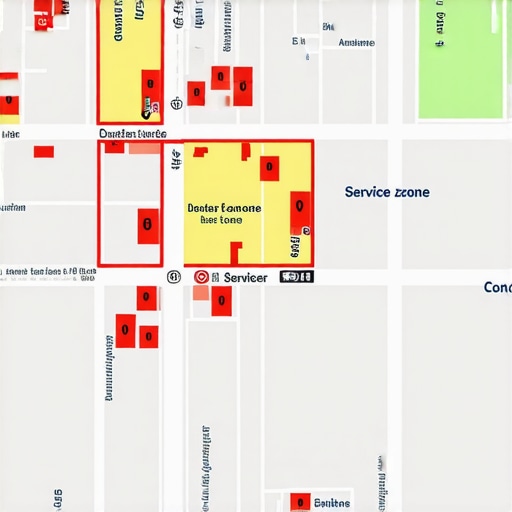A city map with heatmaps indicating high-demand neighborhoods for plumbing services.