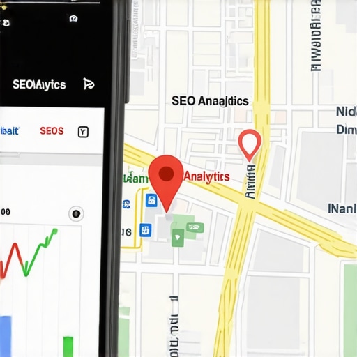 Screenshot of a digital map with analytics overlays for local search optimization.