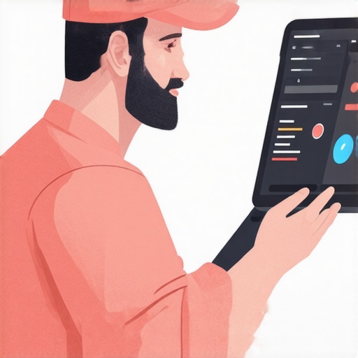 Digital illustration showing a plumber analyzing local SEO data and optimizing online profile