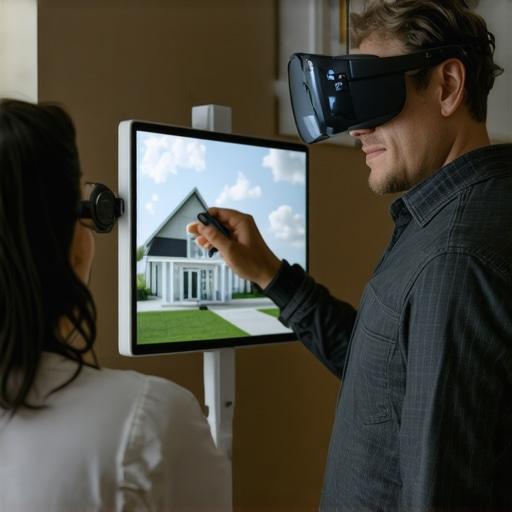 Contractor demonstrating AR visualization of a home renovation to a client.