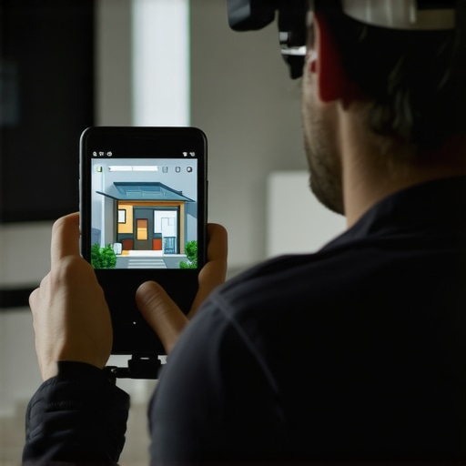A plumber demonstrating augmented reality technology to a homeowner.