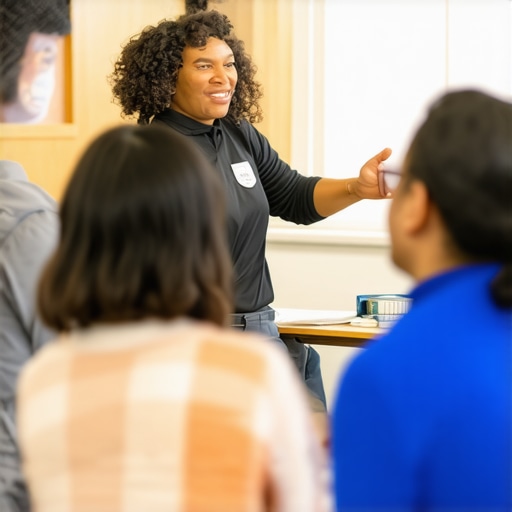 Service provider interacting with community members at a local event
