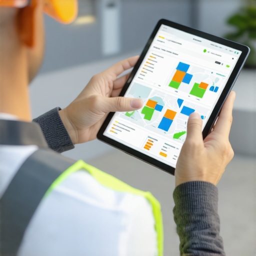 Contractor analyzing neighborhood data and SEO metrics on a tablet screen