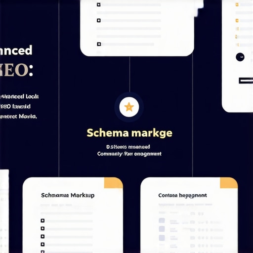Diagram illustrating advanced local SEO techniques including schema markup, verification processes, and community engagement for contractors.